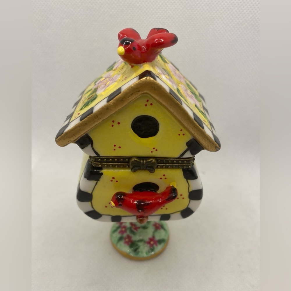 Trinket Bird Box Porcelain Hinged On Pedestal